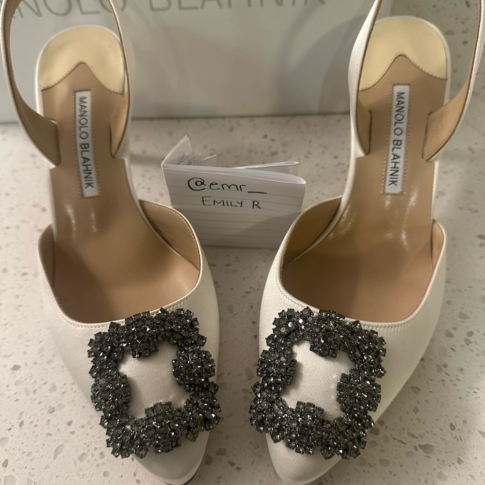 Manolo Blahnik White Heels with Silver Embellishments - Picture 8 of 10